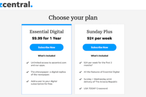 The website for The Arizona Republic, which is owned by Gannett, shows options for subscriptions that offer two days of print at maximum, on Wednesday, July 3, 2024. (Screenshot/The Arizona Republic)